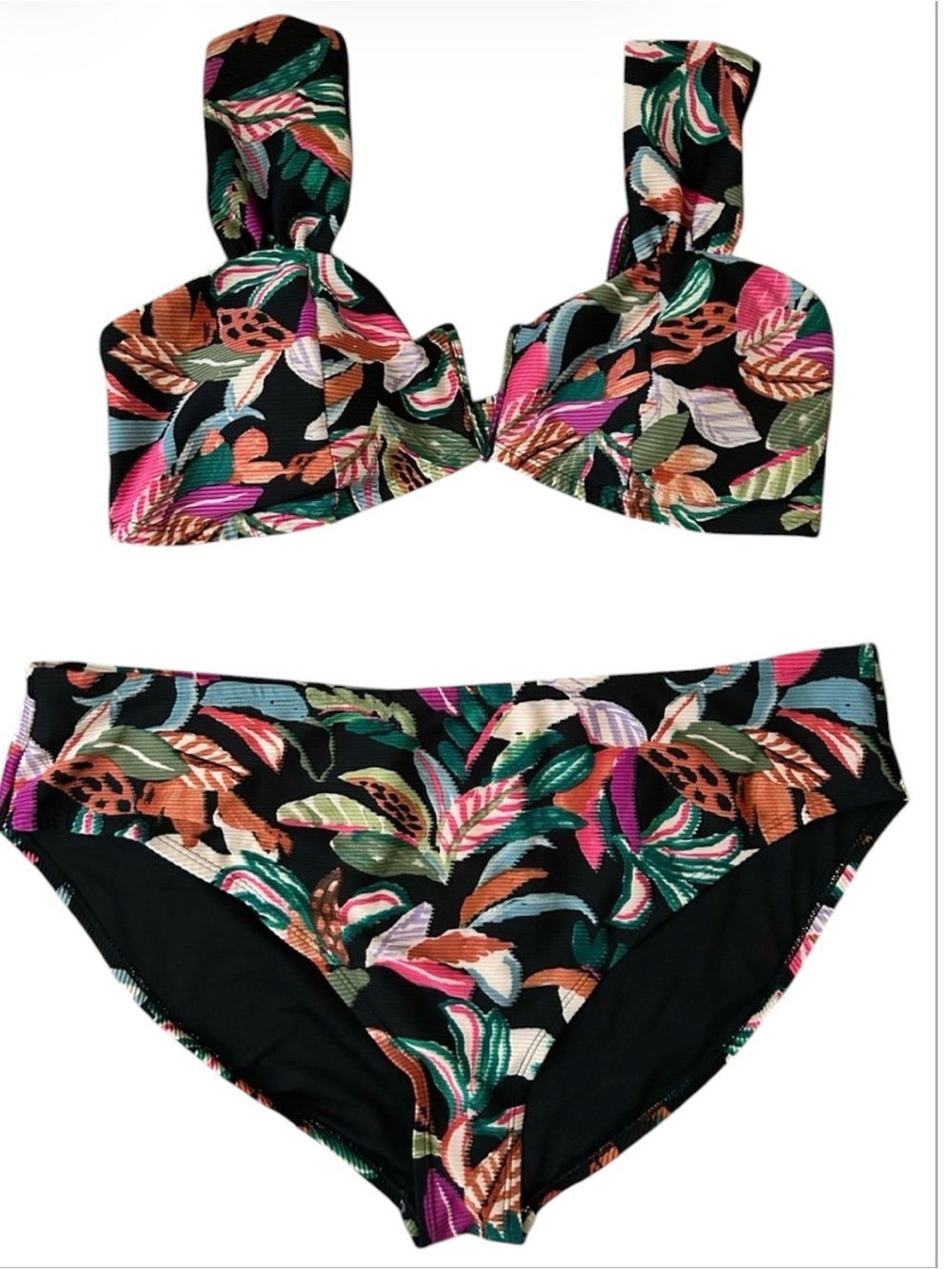 Time and Tru Black Floral Plus Size 3X Bikini Leaf Print Swim Beach Lake Camp